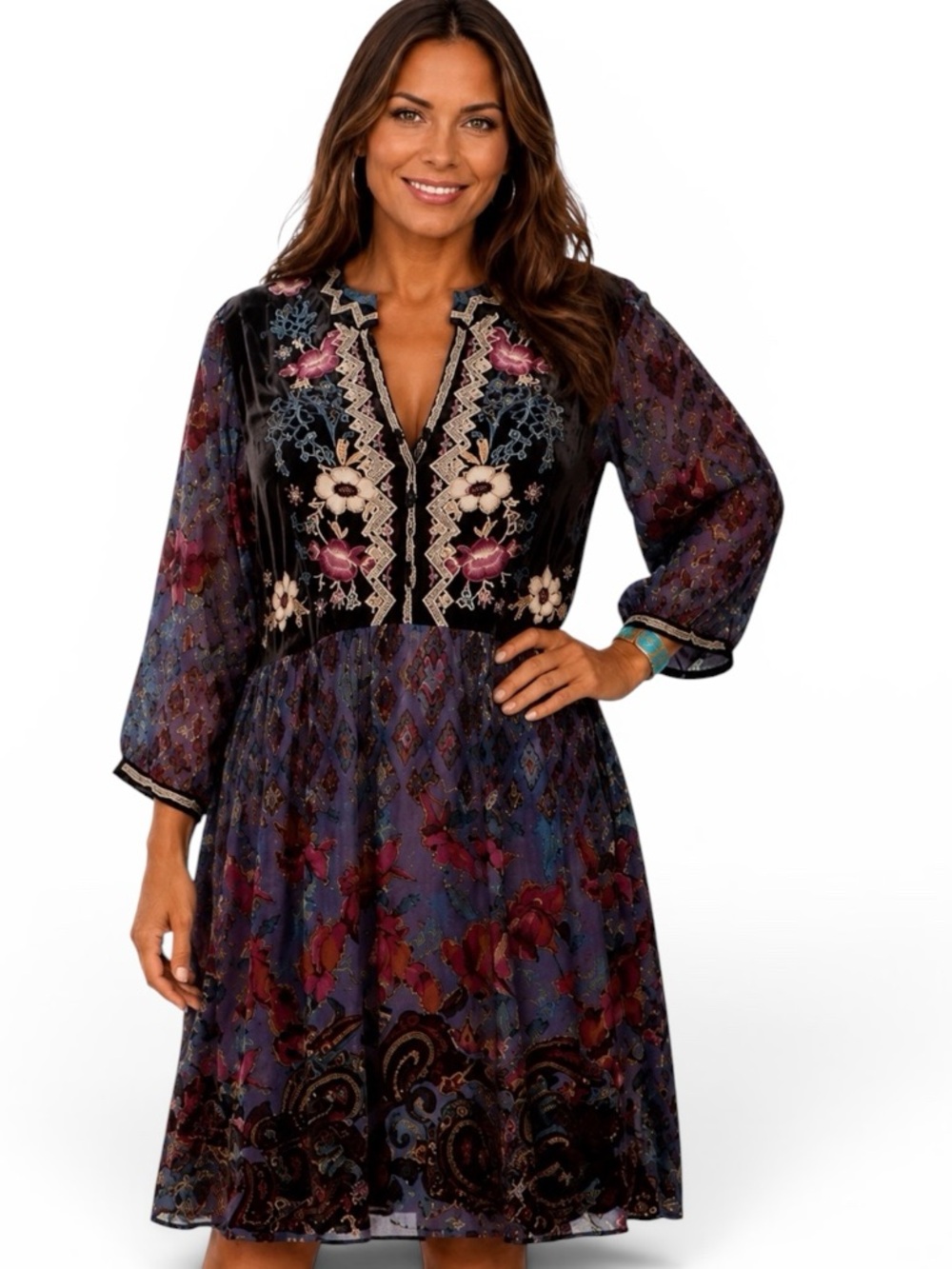 Johnny Was Clara Velvet Burnout Embroidered Floral Dress NWT (oversized)